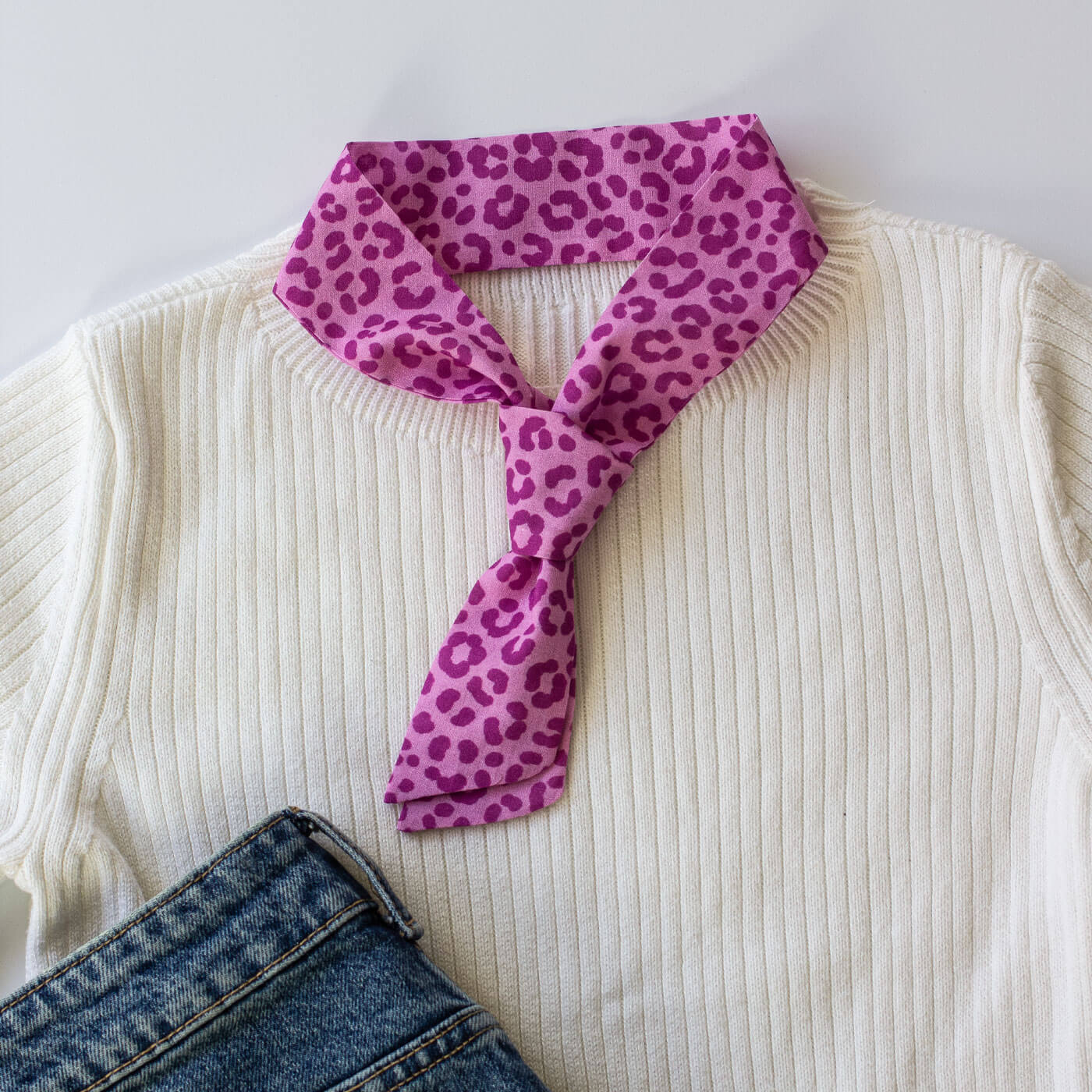 Pink Leopard Print Skinny Bow Scarf