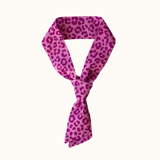 Pink Leopard Print Skinny Bow Scarf