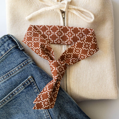 Southwest Grid Skinny Bow Scarf