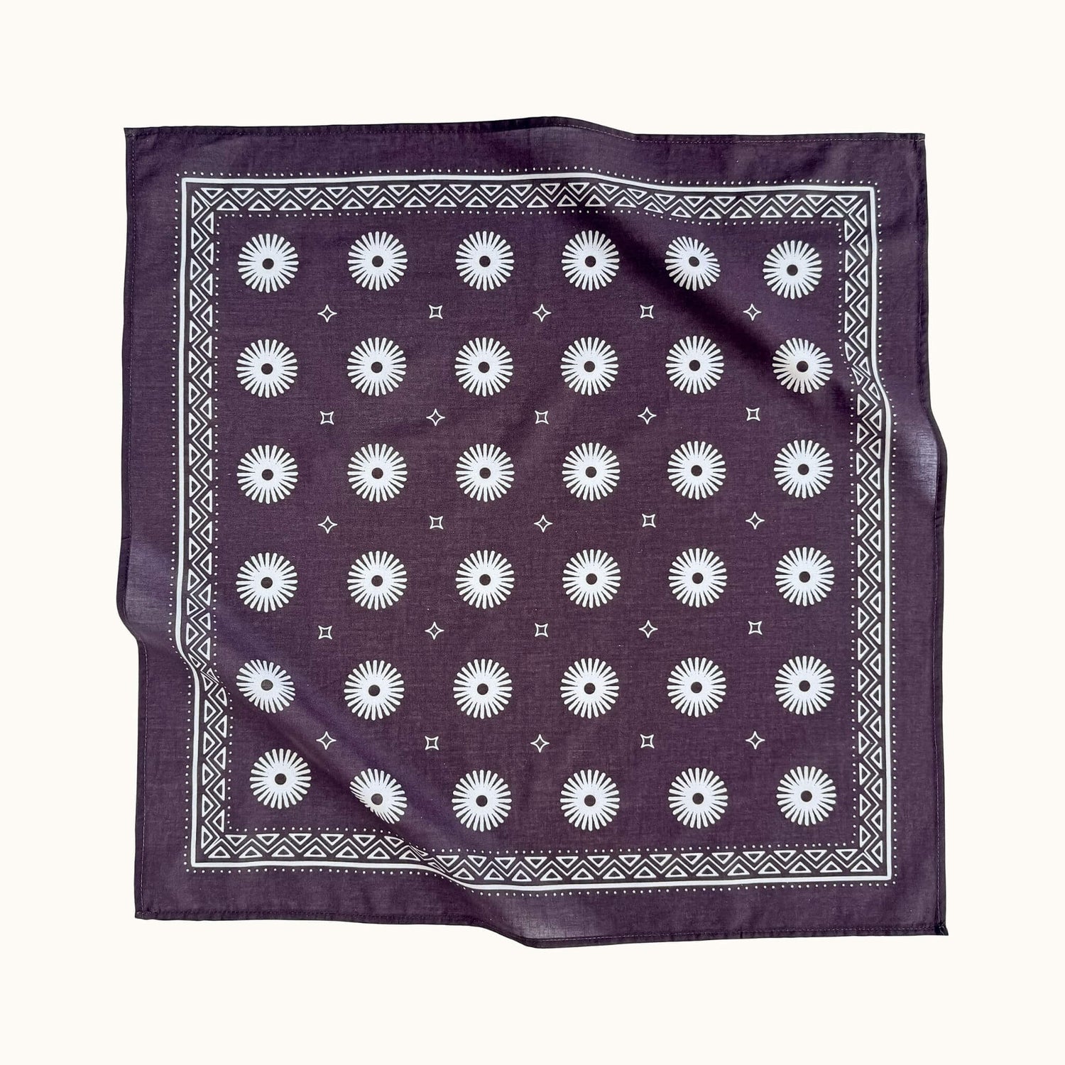 Western-style purple bandana with sunburst print