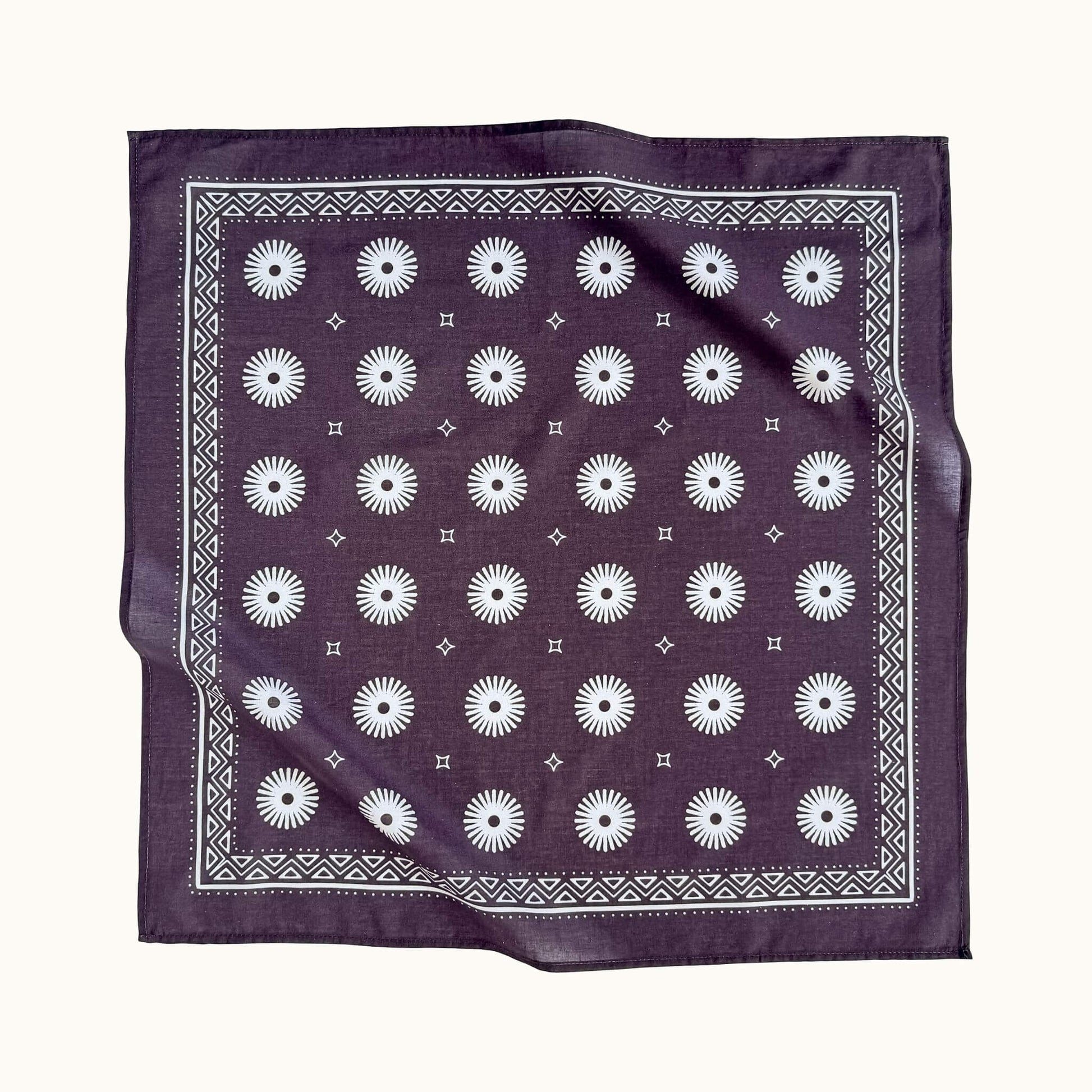 Western-style purple bandana with sunburst print