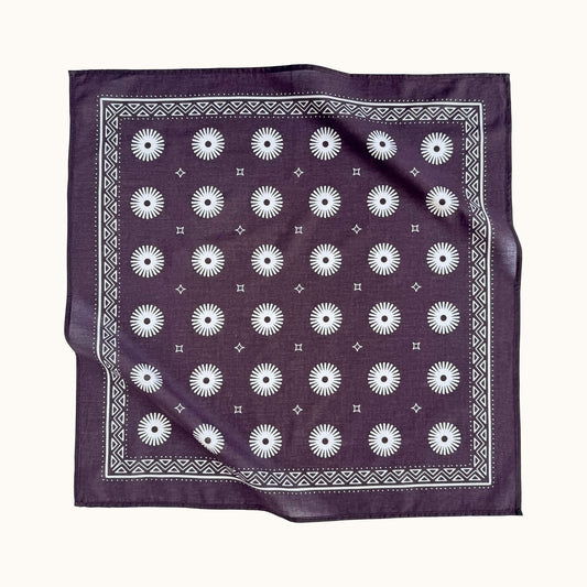 Western-style purple bandana with sunburst print