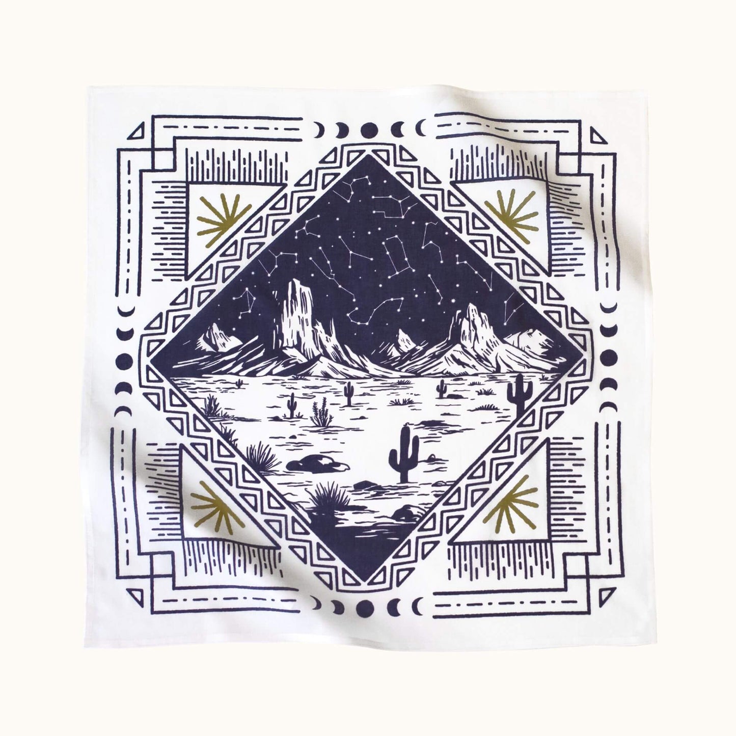 Western-style bandana with desert landscape design on a white background
