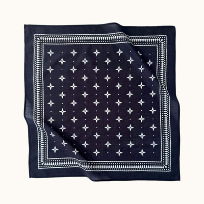 Midnight Star black bandana, 100% cotton accessory with star print